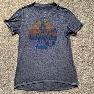 Disney Parks Walt Disney World Castle Mickey Navy Blue Burnout T-Shirt Size XS